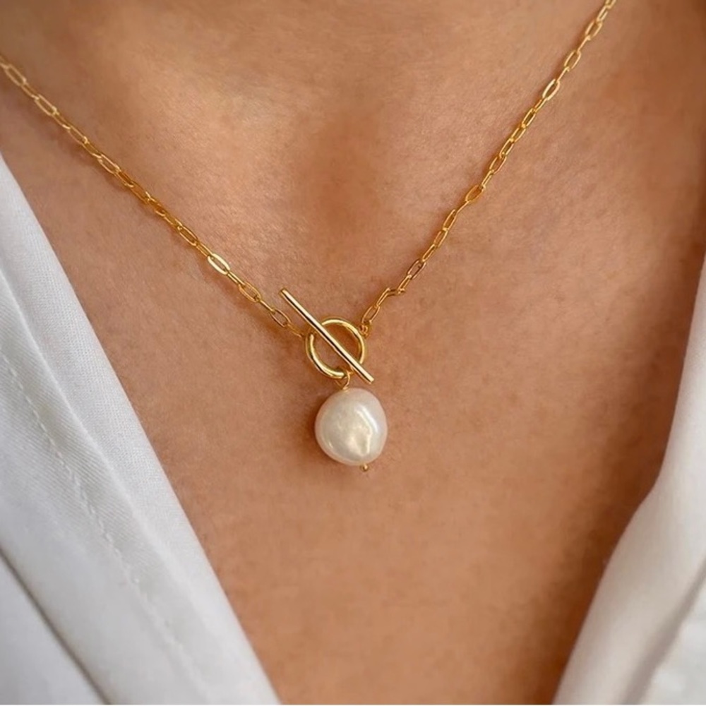 [SOLD] NEW Vermeil Baroque Pearl Necklace pendant stainless steel gold